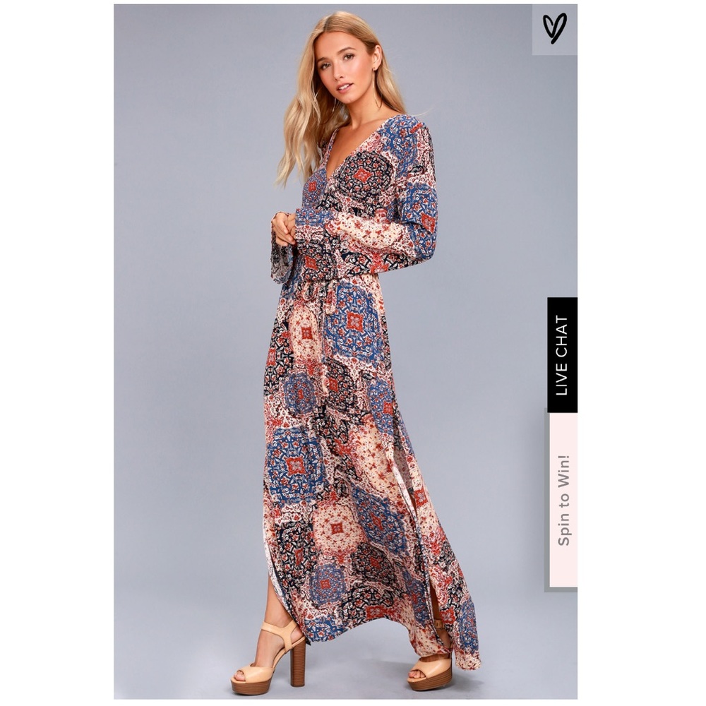 Lulu’s Printed Long Sleeve Maxi Dress